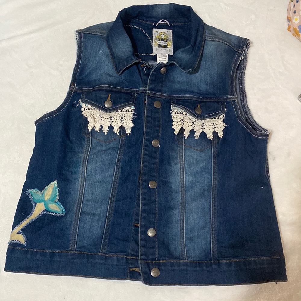 Styles Ever After jean vest with lacy and flower details